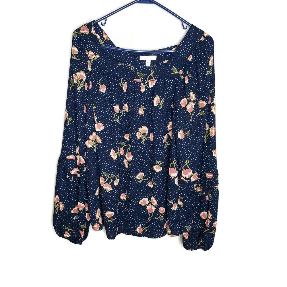 Lauren Conrad women's XL navy blue blouse flowers